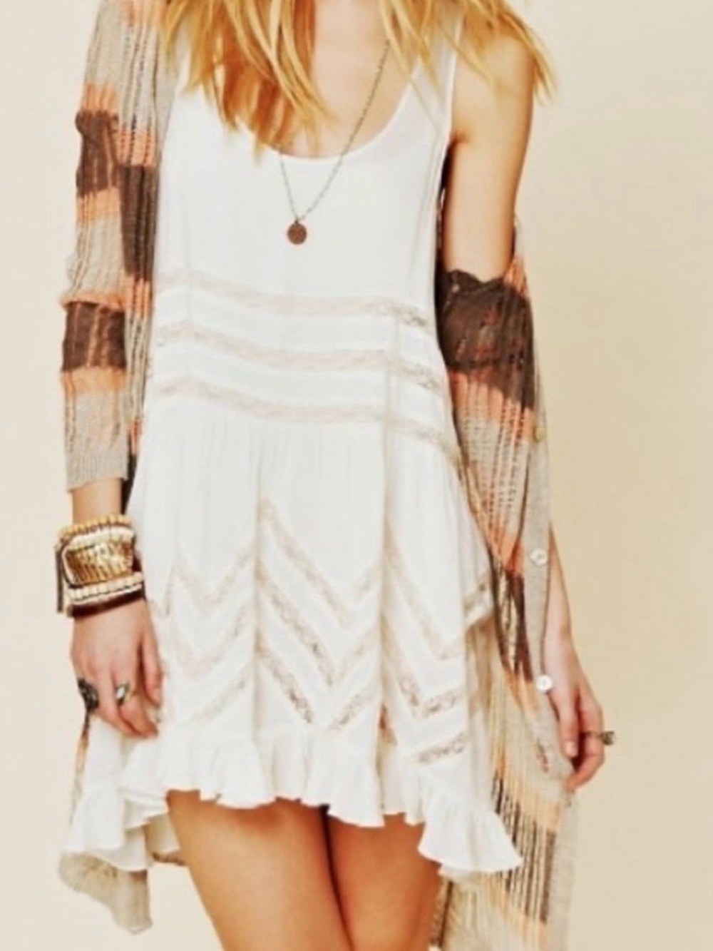 Free People Voile and Lace Trapeze Slip Dress in ivory